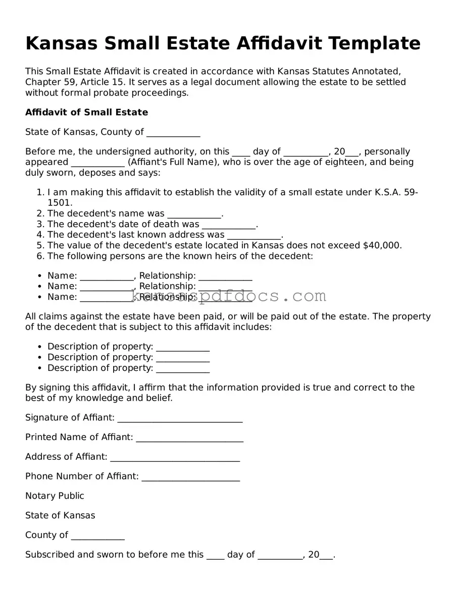 Valid Small Estate Affidavit Template for Kansas State