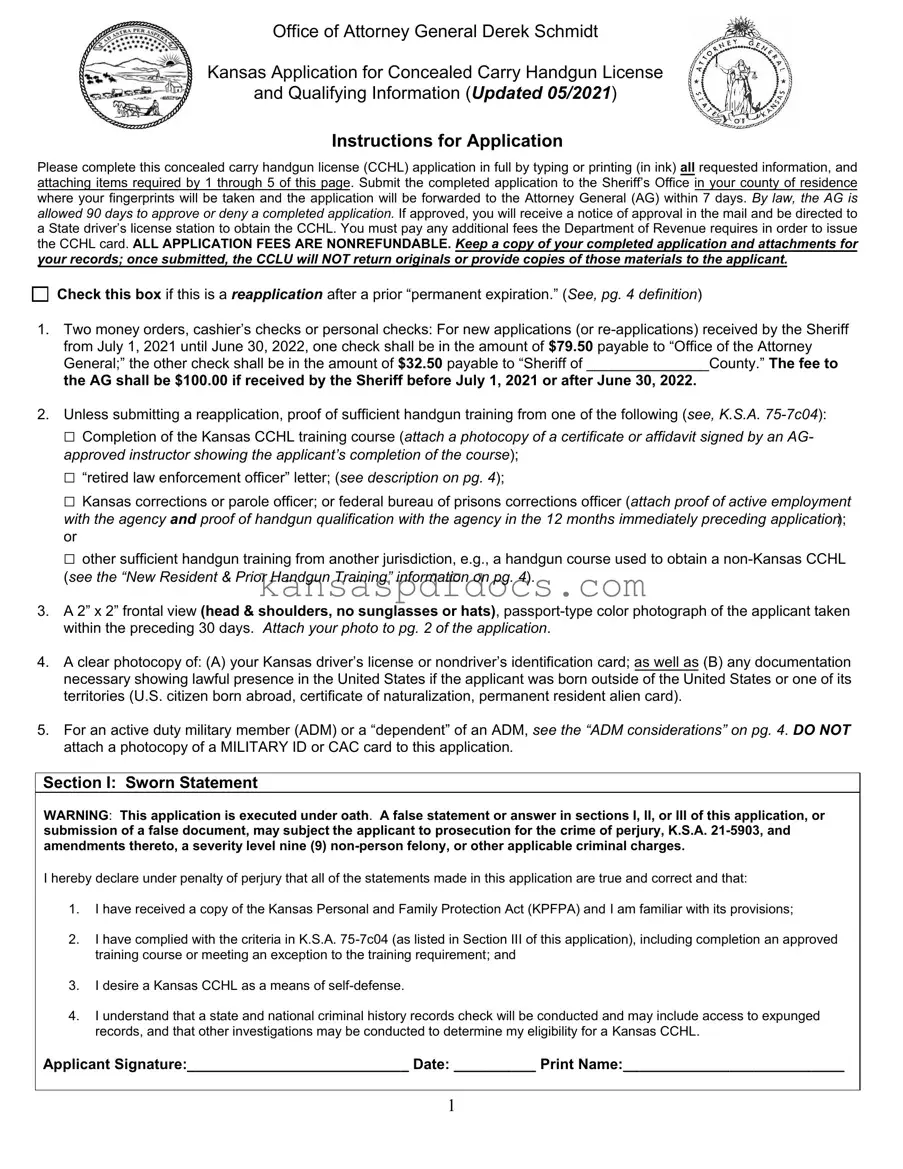 Download Kansas Application Concealed Carry Form