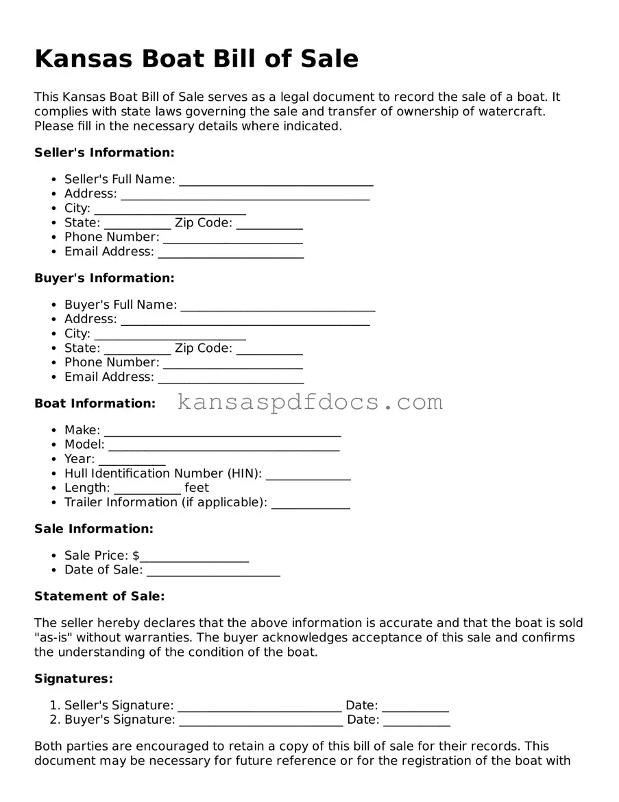 Valid Boat Bill of Sale Template for Kansas State