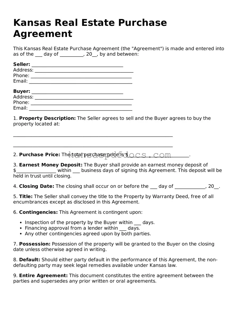 Valid Real Estate Purchase Agreement Template for Kansas State