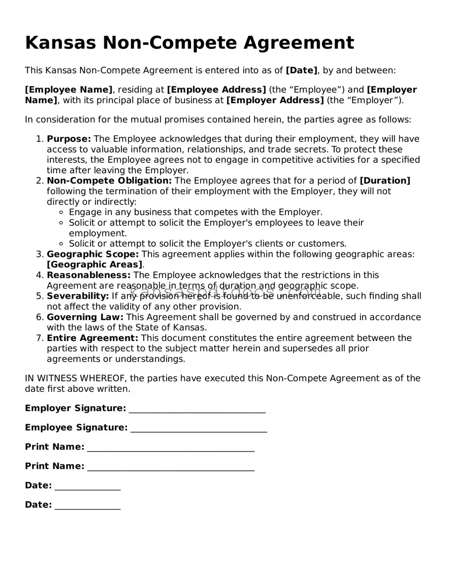 Valid Non-compete Agreement Template for Kansas State