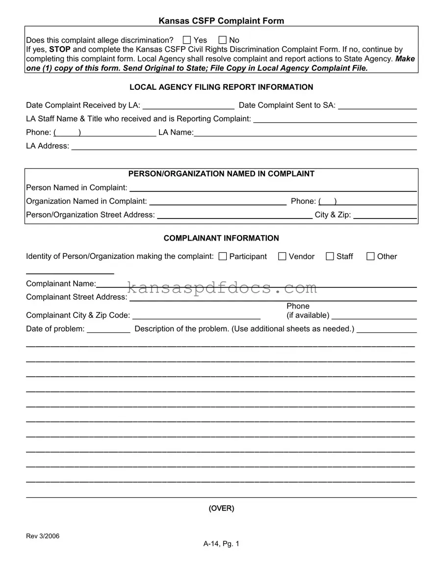Download Kansas Csfp Complaint Form