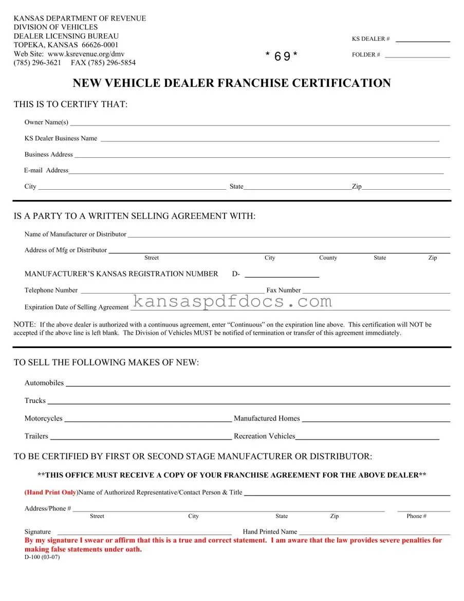 Download Kansas D 100 Form