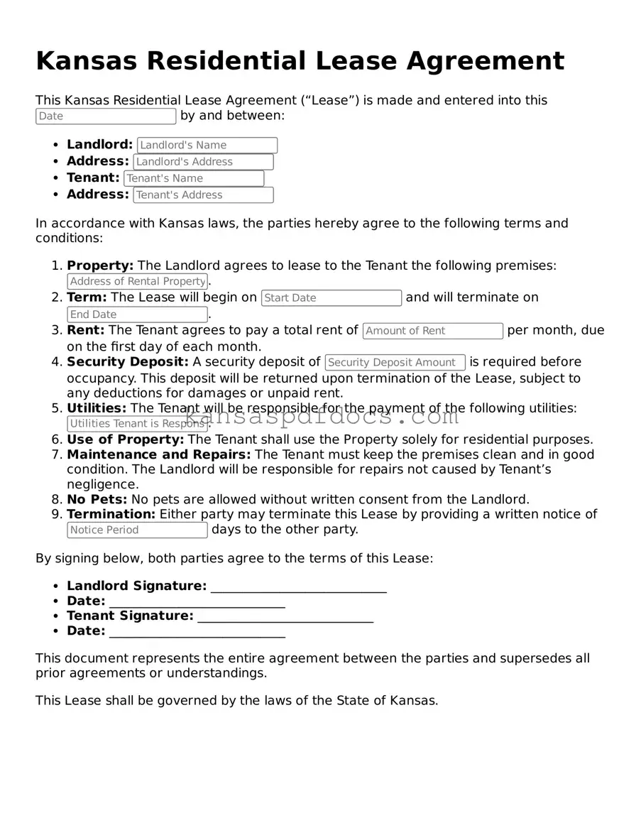 Valid Residential Lease Agreement Template for Kansas State