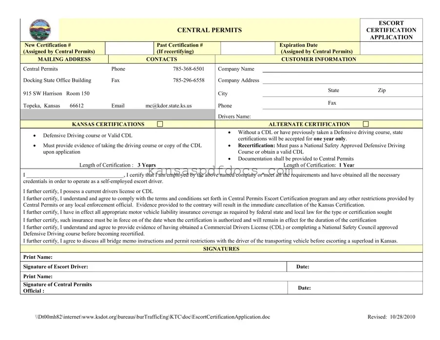 Download Kansas Escort Certification Form