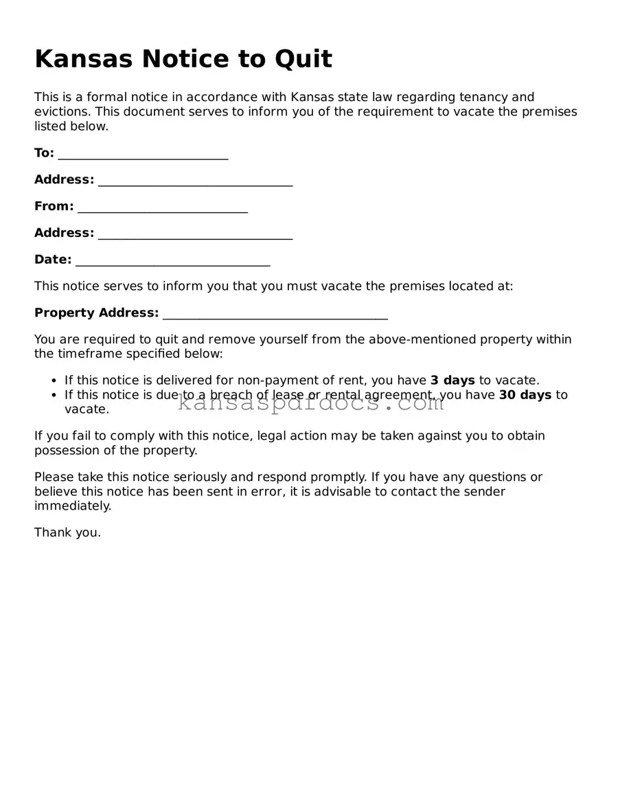 Valid Notice to Quit Template for Kansas State