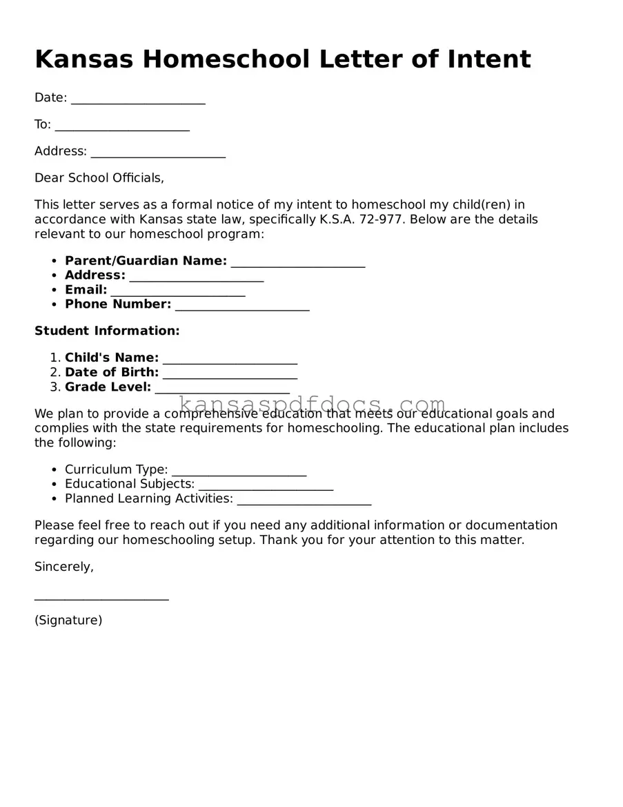 Valid Homeschool Letter of Intent Template for Kansas State