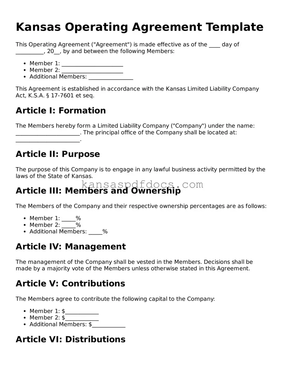 Valid Operating Agreement Template for Kansas State