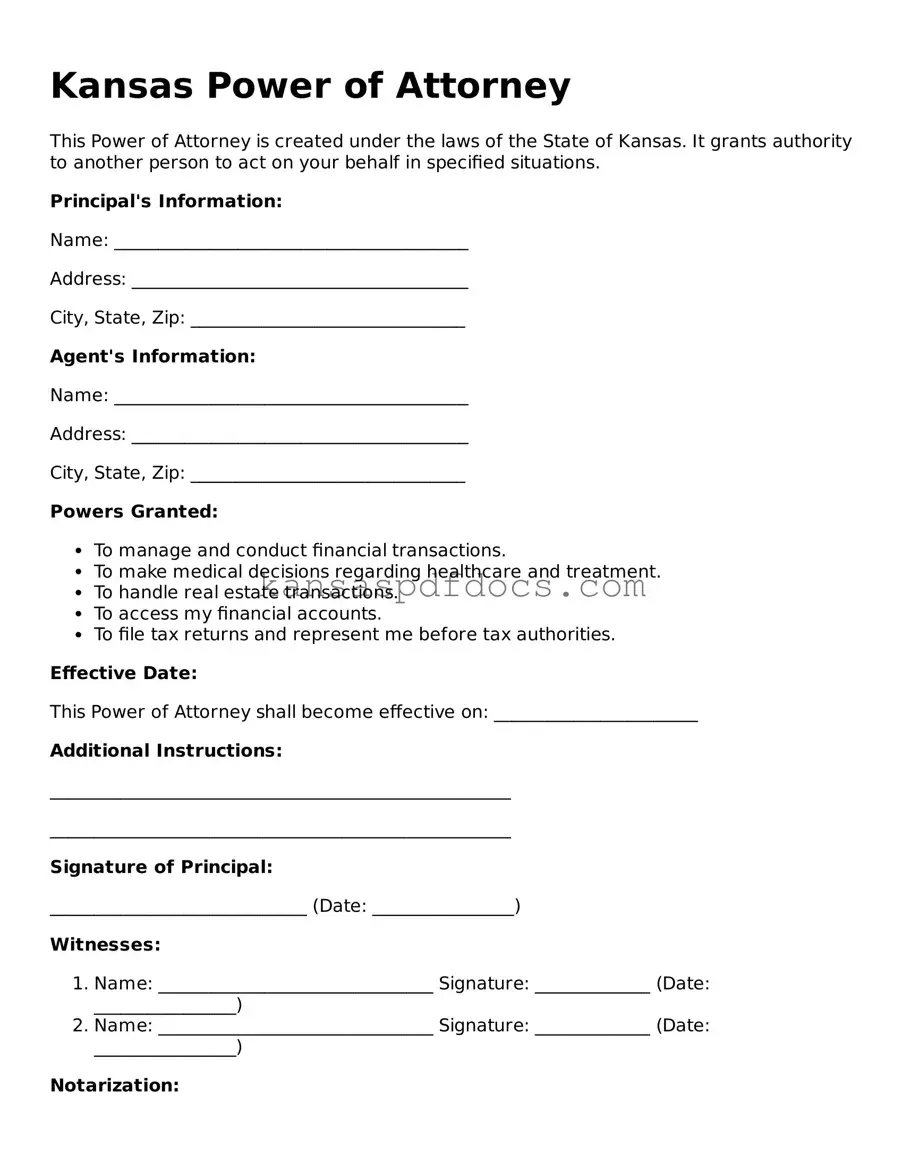 Valid Power of Attorney Template for Kansas State