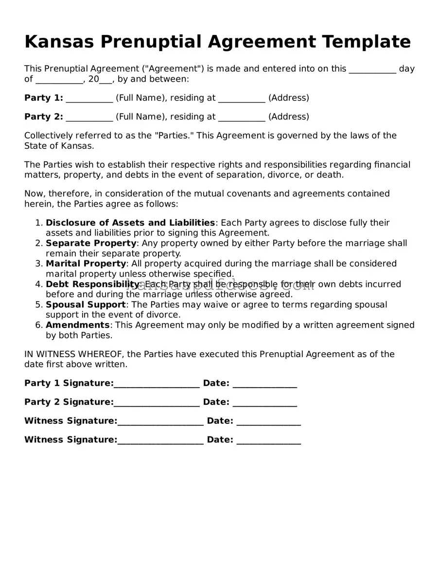 Valid Prenuptial Agreement Template for Kansas State