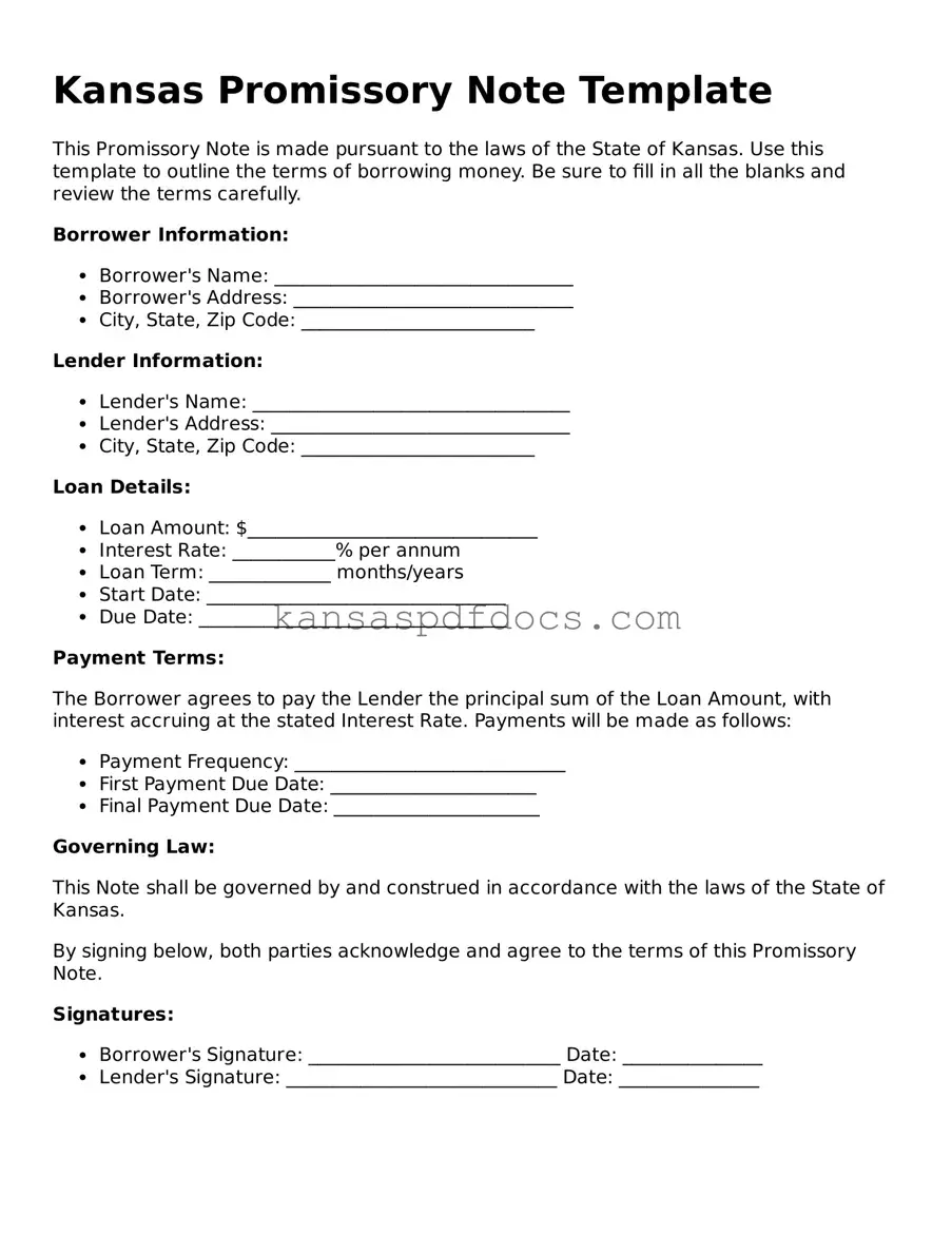 Valid Promissory Note Template for Kansas State