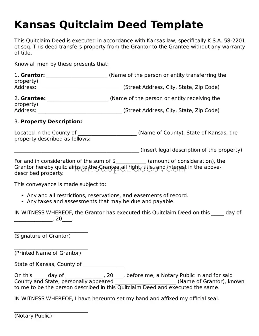 Valid Quitclaim Deed Template for Kansas State