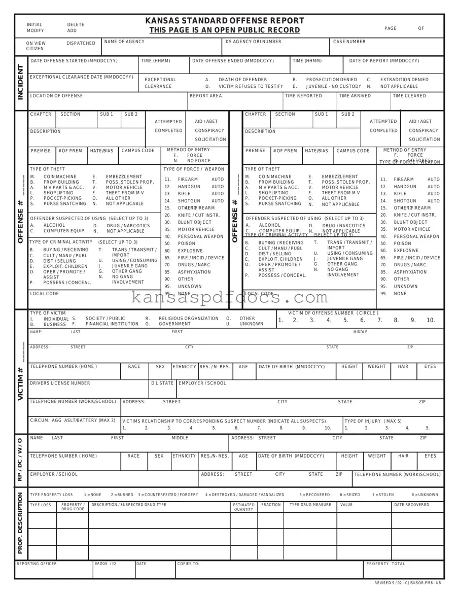 Download Kansas Standard Offense Report Form