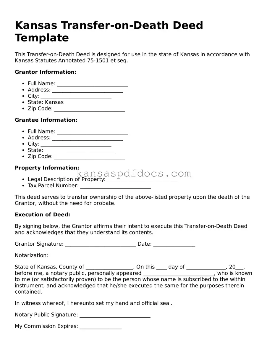 Valid Transfer-on-Death Deed Template for Kansas State