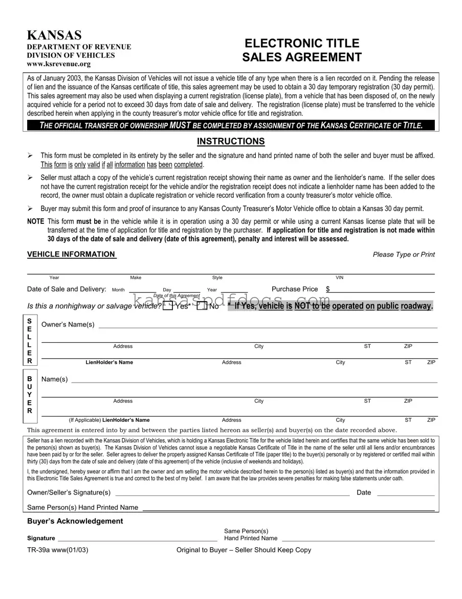 Download Kansas Tr 39A Form