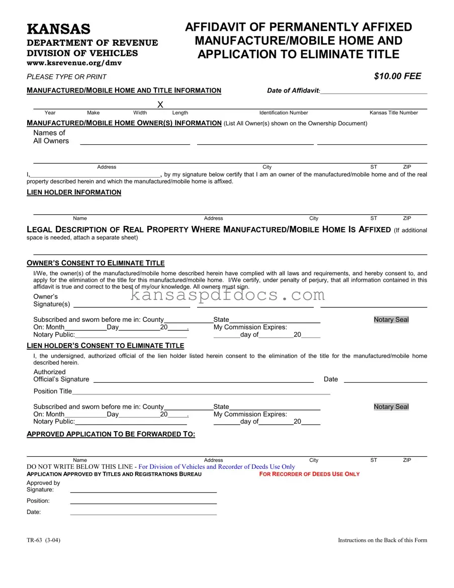 Download Kansas Tr 63 Form