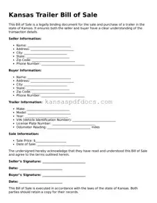 Valid Trailer Bill of Sale Template for Kansas State