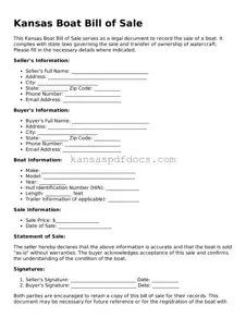 Valid Boat Bill of Sale Template for Kansas State