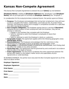 Valid Non-compete Agreement Template for Kansas State