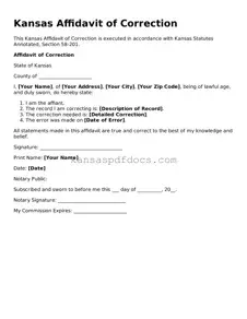 Valid Affidavit of Correction Template for Kansas State