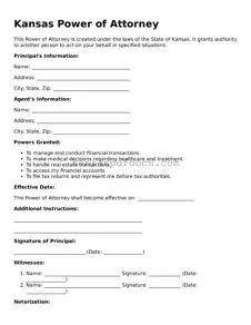 Valid Power of Attorney Template for Kansas State