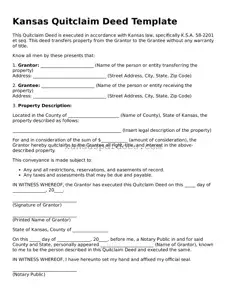 Valid Quitclaim Deed Template for Kansas State