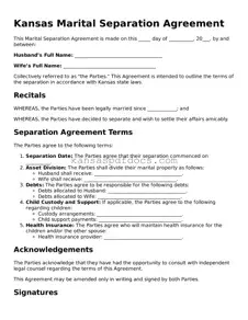 Valid Marital Separation Agreement Template for Kansas State